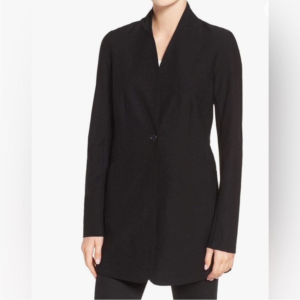 Eileen Fisher Stretch Crepe Stand Collar Long Blazer